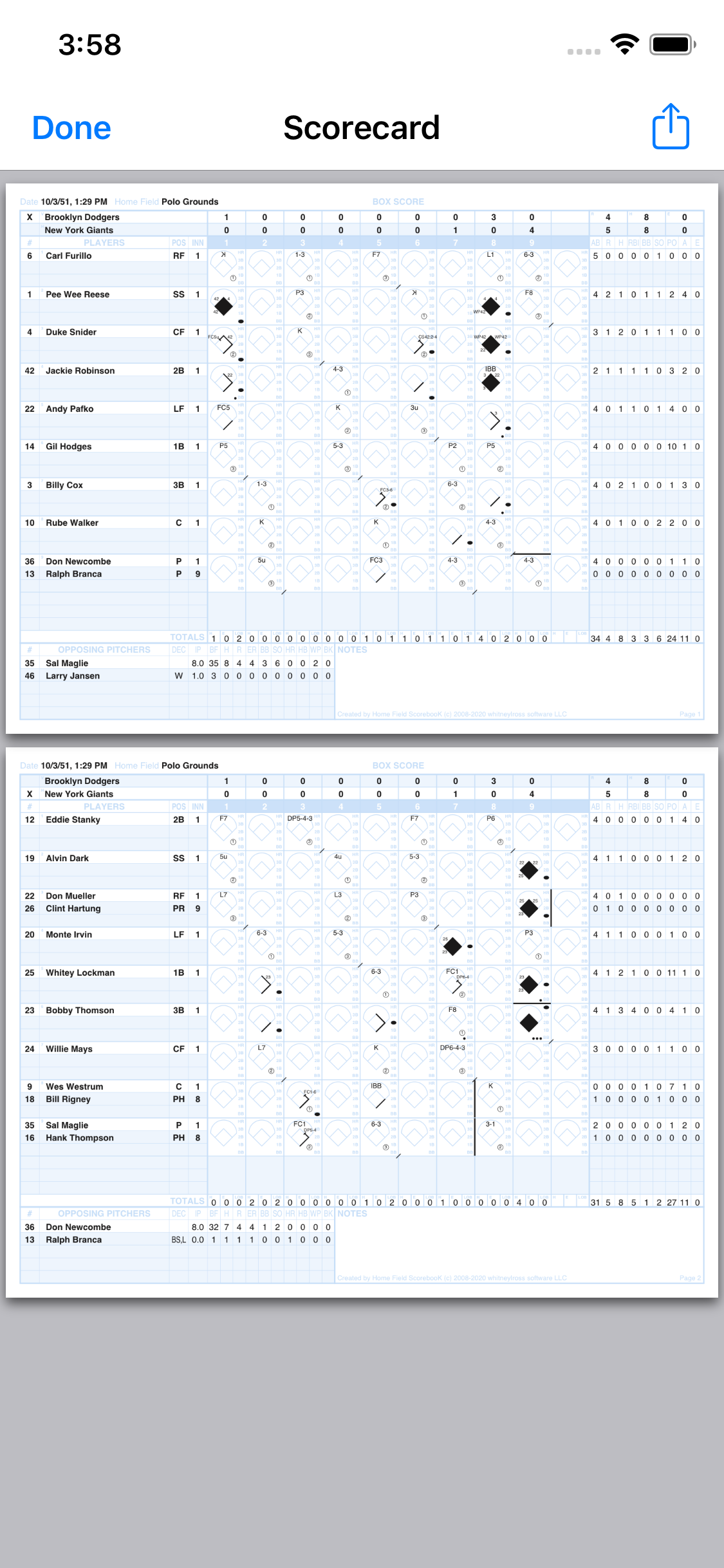 Scorecard screen